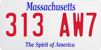 MA license plate 313AW7