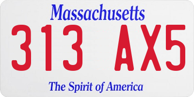 MA license plate 313AX5
