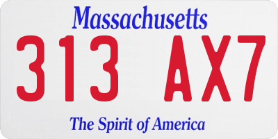 MA license plate 313AX7
