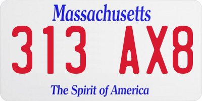 MA license plate 313AX8