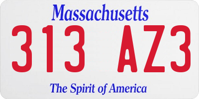 MA license plate 313AZ3