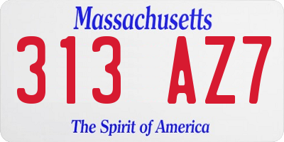 MA license plate 313AZ7