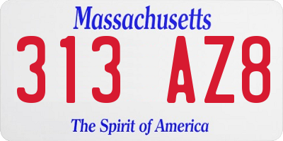 MA license plate 313AZ8