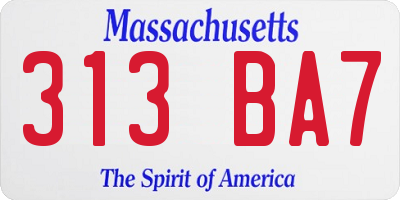 MA license plate 313BA7