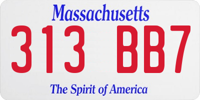 MA license plate 313BB7