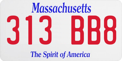 MA license plate 313BB8
