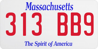 MA license plate 313BB9