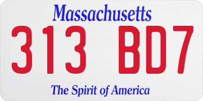 MA license plate 313BD7