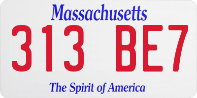 MA license plate 313BE7