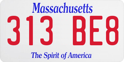 MA license plate 313BE8