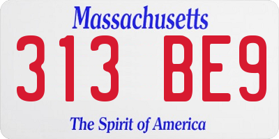 MA license plate 313BE9