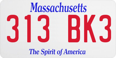 MA license plate 313BK3