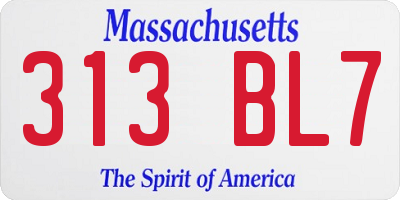 MA license plate 313BL7