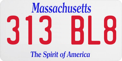 MA license plate 313BL8