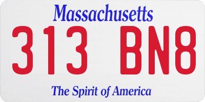 MA license plate 313BN8