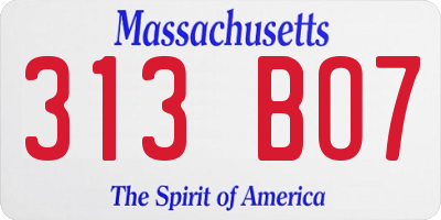 MA license plate 313BO7