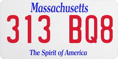 MA license plate 313BQ8