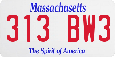 MA license plate 313BW3