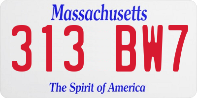 MA license plate 313BW7