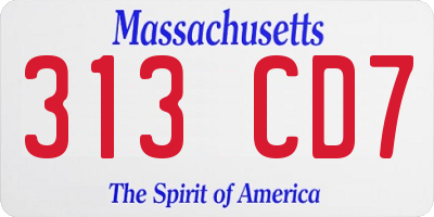 MA license plate 313CD7