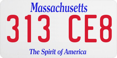MA license plate 313CE8