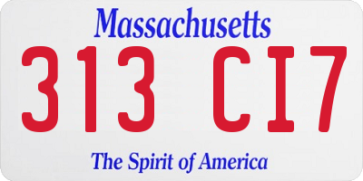 MA license plate 313CI7