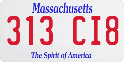 MA license plate 313CI8