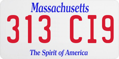 MA license plate 313CI9