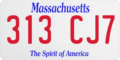 MA license plate 313CJ7