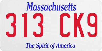 MA license plate 313CK9