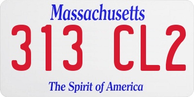 MA license plate 313CL2