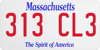 MA license plate 313CL3