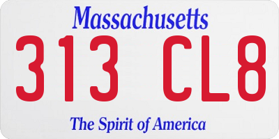 MA license plate 313CL8