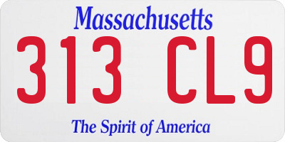 MA license plate 313CL9