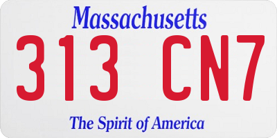 MA license plate 313CN7