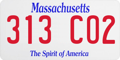 MA license plate 313CO2