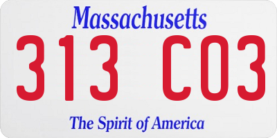 MA license plate 313CO3