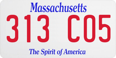 MA license plate 313CO5