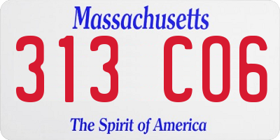 MA license plate 313CO6