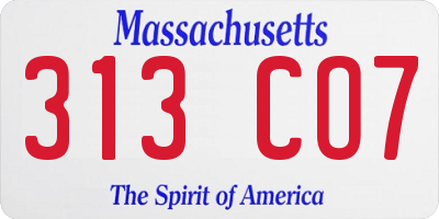 MA license plate 313CO7