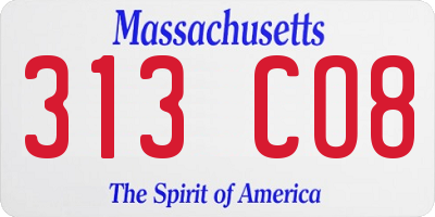MA license plate 313CO8