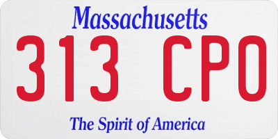 MA license plate 313CP0