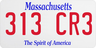 MA license plate 313CR3