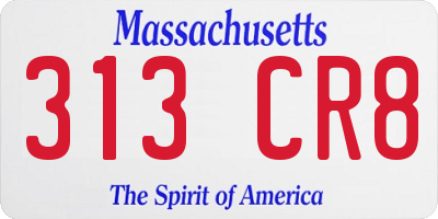 MA license plate 313CR8