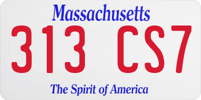 MA license plate 313CS7