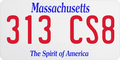 MA license plate 313CS8
