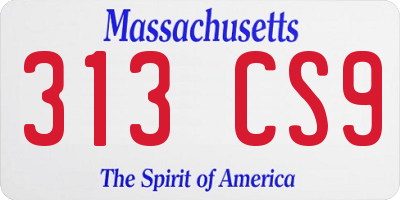 MA license plate 313CS9