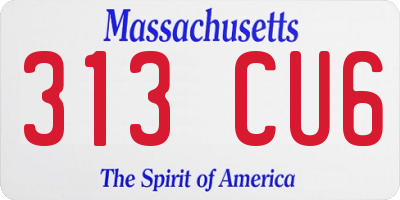 MA license plate 313CU6