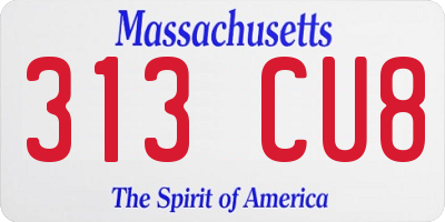 MA license plate 313CU8