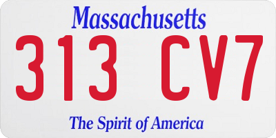 MA license plate 313CV7